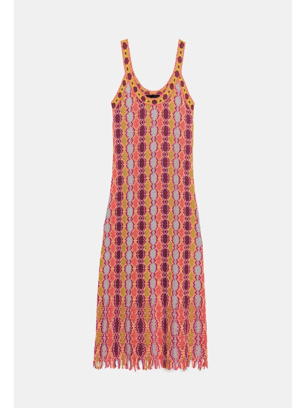 Zara LONG FRINGED KNIT DRESS